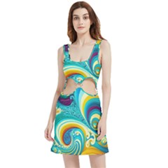 Waves Ocean Sea Abstract Whimsical Velour Cutout Dress