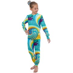 Waves Ocean Sea Abstract Whimsical Kids  Long Sleeve Set 