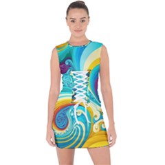 Waves Ocean Sea Abstract Whimsical Lace Up Front Bodycon Dress by Jancukart