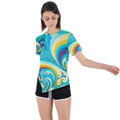 Waves Ocean Sea Abstract Whimsical Asymmetrical Short Sleeve Sports Tee by Jancukart