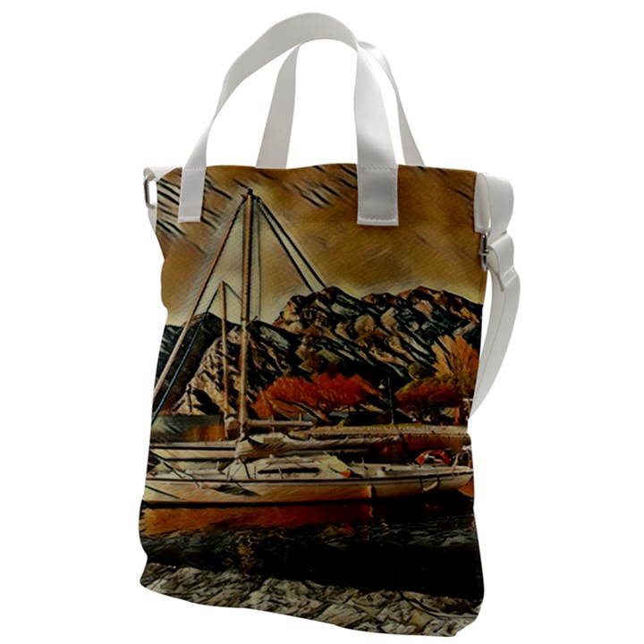 Art boats Garda, Italy. Canvas Messenger Bag