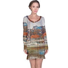 Boats On Lake Garda, Italy  Long Sleeve Nightdress