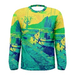 Blue And Green Boat Modern  Men s Long Sleeve Tee by ConteMonfrey