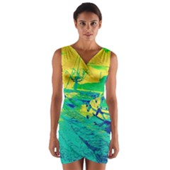 Blue And Green Boat Modern  Wrap Front Bodycon Dress by ConteMonfrey