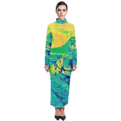 Blue And Green Boat Modern  Turtleneck Maxi Dress by ConteMonfrey