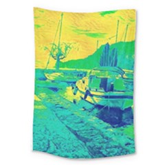 Blue And Green Boat Modern  Large Tapestry by ConteMonfrey