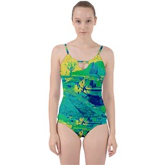 Blue And Green Boat Modern  Cut Out Top Tankini Set by ConteMonfrey