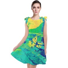 Blue And Green Boat Modern  Tie Up Tunic Dress by ConteMonfrey