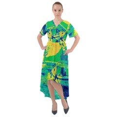 Blue And Green Boat Modern  Front Wrap High Low Dress by ConteMonfrey