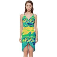 Blue And Green Boat Modern  Wrap Frill Dress by ConteMonfrey