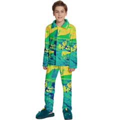 Blue And Green Boat Modern  Kids  Long Sleeve Velvet Pajamas Set by ConteMonfrey