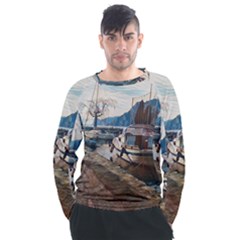 Boats On Gardasee, Italy  Men s Long Sleeve Raglan Tee