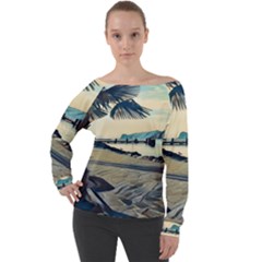 A Walk On Gardasee, Italy  Off Shoulder Long Sleeve Velour Top by ConteMonfrey