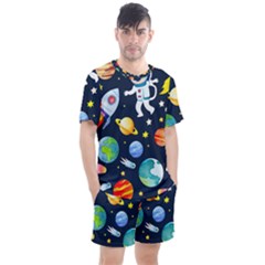 Space Galaxy Seamless Background Men s Mesh Tee And Shorts Set