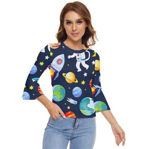 Space Galaxy Seamless Background Bell Sleeve Top by Jancukart