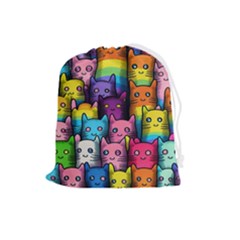 Cats Cat Cute Animal Rainbow Pattern Colorful Drawstring Pouch (Large)