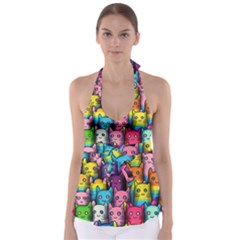 Cats Cat Cute Animal Rainbow Pattern Colorful Babydoll Tankini Top