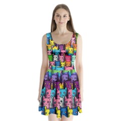 Cats Cat Cute Animal Rainbow Pattern Colorful Split Back Mini Dress 