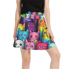 Cats Cat Cute Animal Rainbow Pattern Colorful Waistband Skirt by Jancukart