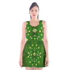 Lotus Bloom In Gold And A Green Peaceful Surrounding Environment Scoop Neck Skater Dress by pepitasart