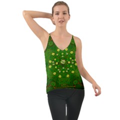 Lotus Bloom In Gold And A Green Peaceful Surrounding Environment Chiffon Cami by pepitasart