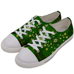 Lotus Bloom In Gold And A Green Peaceful Surrounding Environment Men s Low Top Canvas Sneakers by pepitasart