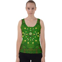 Lotus Bloom In Gold And A Green Peaceful Surrounding Environment Velvet Tank Top by pepitasart