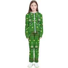 Lotus Bloom In Gold And A Green Peaceful Surrounding Environment Kids  Tracksuit by pepitasart