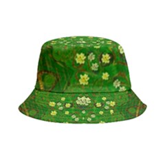 Lotus Bloom In Gold And A Green Peaceful Surrounding Environment Inside Out Bucket Hat by pepitasart