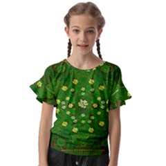 Lotus Bloom In Gold And A Green Peaceful Surrounding Environment Kids  Cut Out Flutter Sleeves by pepitasart