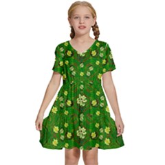 Lotus Bloom In Gold And A Green Peaceful Surrounding Environment Kids  Short Sleeve Tiered Mini Dress by pepitasart