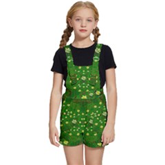 Lotus Bloom In Gold And A Green Peaceful Surrounding Environment Kids  Short Overalls by pepitasart