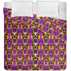Cute Small Dogs With Colorful Flowers Duvet Cover Double Side (king Size) by pepitasart