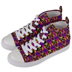 Cute Small Dogs With Colorful Flowers Women s Mid-top Canvas Sneakers by pepitasart