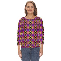 Cute Small Dogs With Colorful Flowers Cut Out Wide Sleeve Top