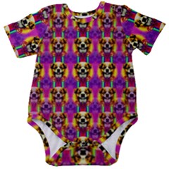 Cute Small Dogs With Colorful Flowers Baby Short Sleeve Bodysuit by pepitasart
