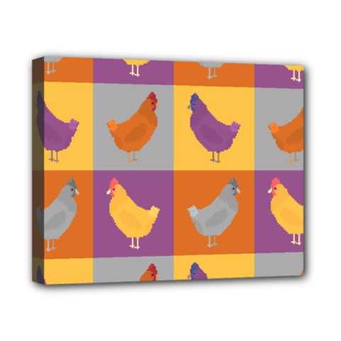 Chickens Pixel Pattern - Version 1a Canvas 10  X 8  (stretched) by wagnerps