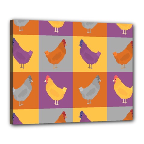 Chickens Pixel Pattern - Version 1a Canvas 20  X 16  (stretched) by wagnerps