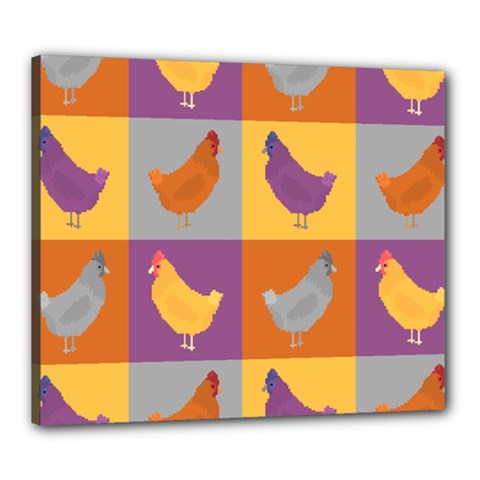 Chickens Pixel Pattern - Version 1a Canvas 24  X 20  (stretched) by wagnerps