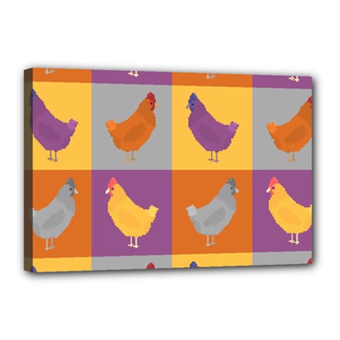 Chickens Pixel Pattern - Version 1a Canvas 18  X 12  (stretched) by wagnerps