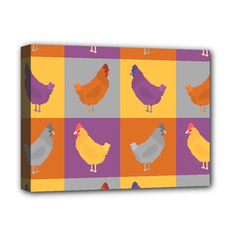 Chickens Pixel Pattern - Version 1a Deluxe Canvas 16  X 12  (stretched)  by wagnerps