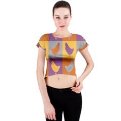 Chickens Pixel Pattern - Version 1a Crew Neck Crop Top by wagnerps