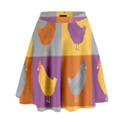 Chickens Pixel Pattern - Version 1a High Waist Skirt by wagnerps