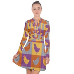 Chickens Pixel Pattern - Version 1a Long Sleeve Panel Dress by wagnerps