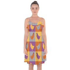 Chickens Pixel Pattern - Version 1a Ruffle Detail Chiffon Dress by wagnerps