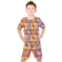 Chickens Pixel Pattern - Version 1a Kids  Tee And Shorts Set by wagnerps