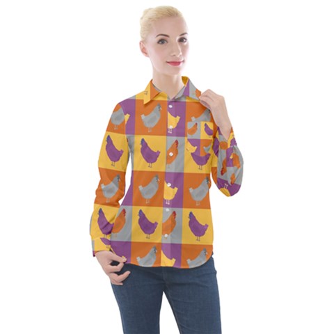 Chickens Pixel Pattern - Version 1a Women s Long Sleeve Pocket Shirt by wagnerps