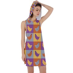 Chickens Pixel Pattern - Version 1a Racer Back Hoodie Dress
