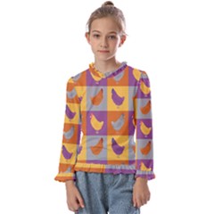 Chickens Pixel Pattern - Version 1a Kids  Frill Detail Tee