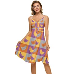 Chickens Pixel Pattern - Version 1a Sleeveless Tie Front Chiffon Dress by wagnerps